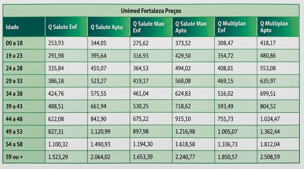 Tabela de preço Unimed Fortaleza Adesão 2026