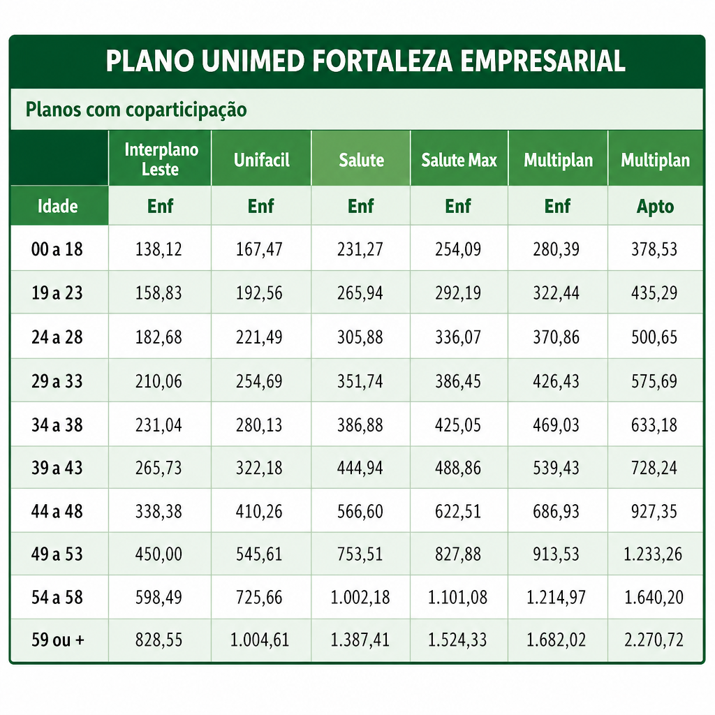 imagem da tabela da unimed fortaleza empresarial