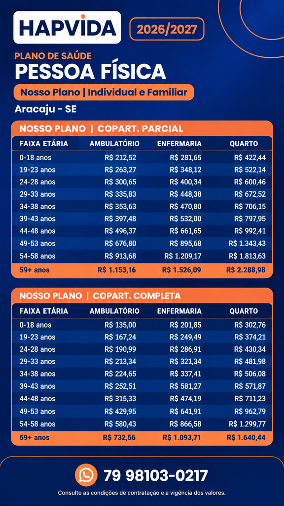 tabela de preço Hapvida individual em aracaju