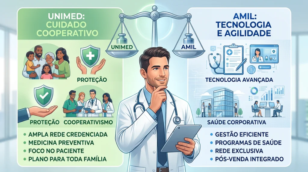 imagem com comparativo entre Unimed e Amil